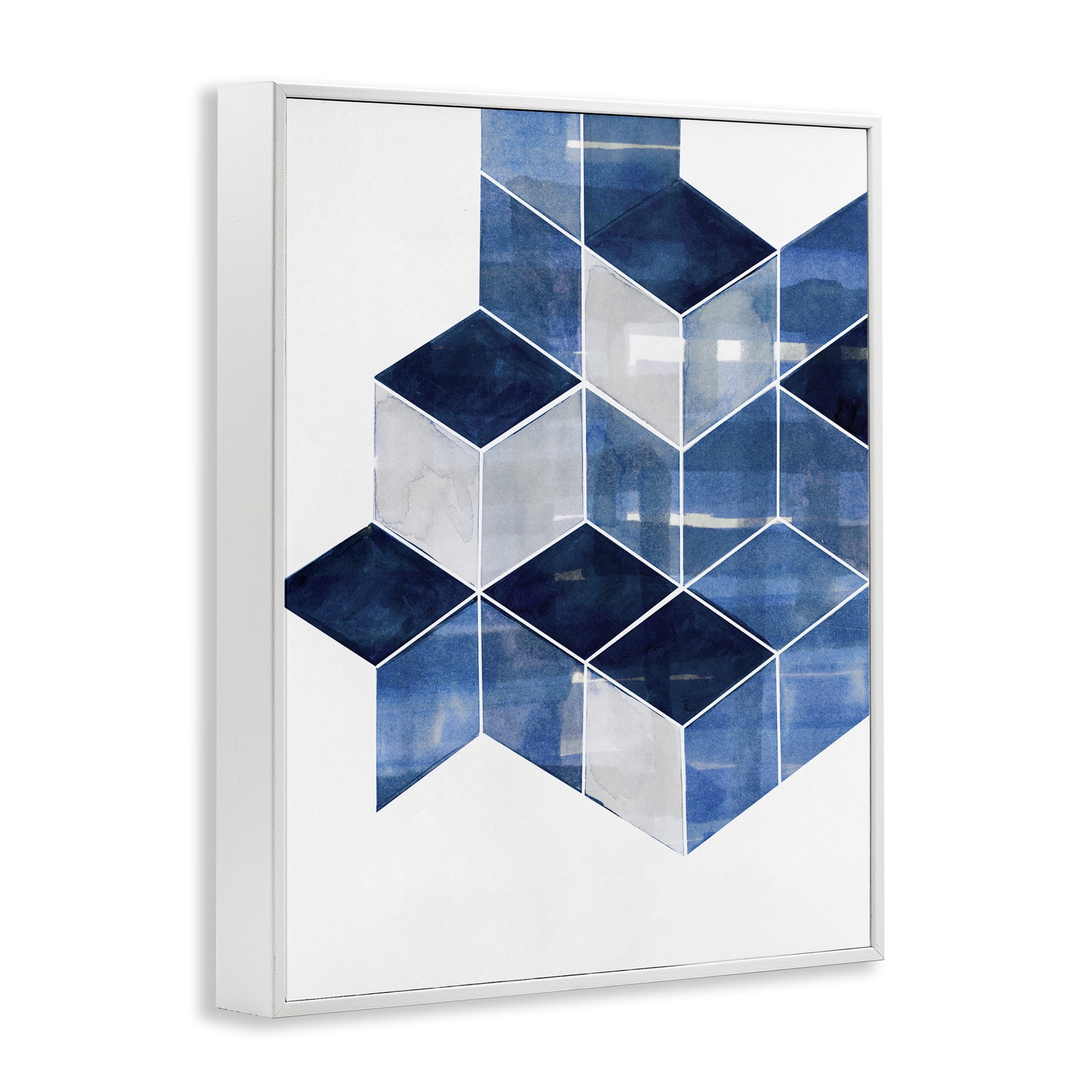 Stupell Industries Stacked Geometric Cubes Abstract Painting White Framed Art Print Wall Art, 16 x 20
