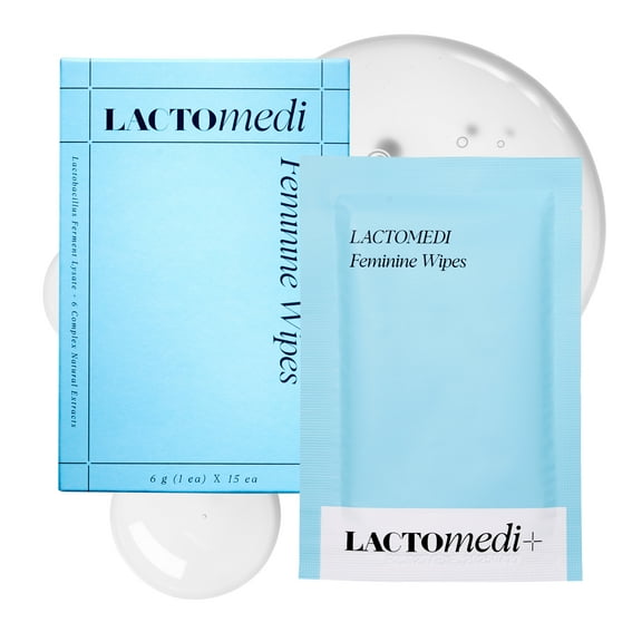 Lactomedi Hypoallergenic Feminine Wipes, Unscented, Individually Wrapped, pH-Balanced, Flushable, 15 Count