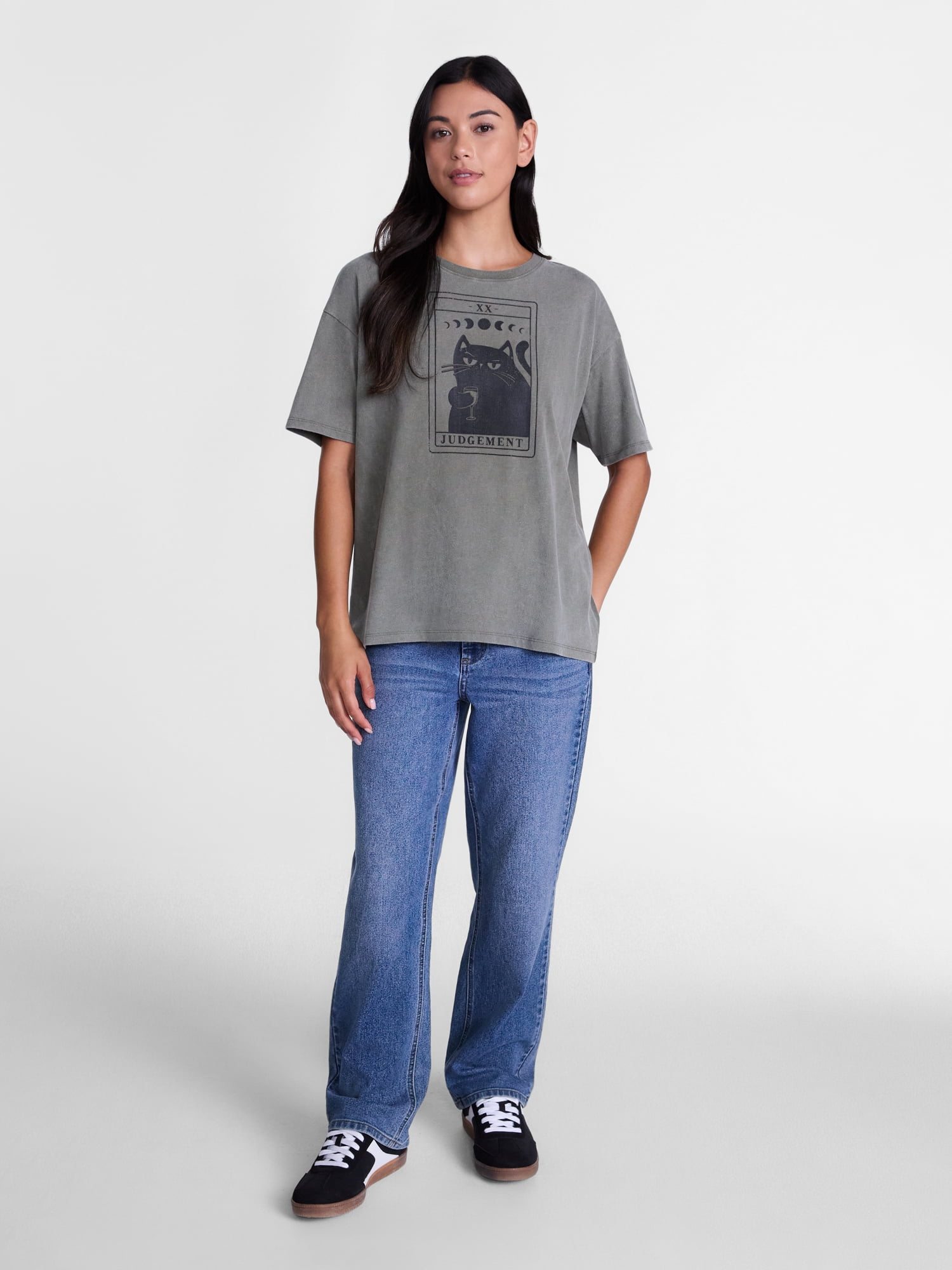 Women's Cat Tarot Card Graphic Seasonal Fall Tee, from Positivitees, Sizes S-4X