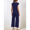 thumbnail image 5 of Two Piece Sets for Women Summer Vacation Outfits Cap Sleeve Tops Lounge Matching Sets Clothing Navy Blue XXL, 5 of 9