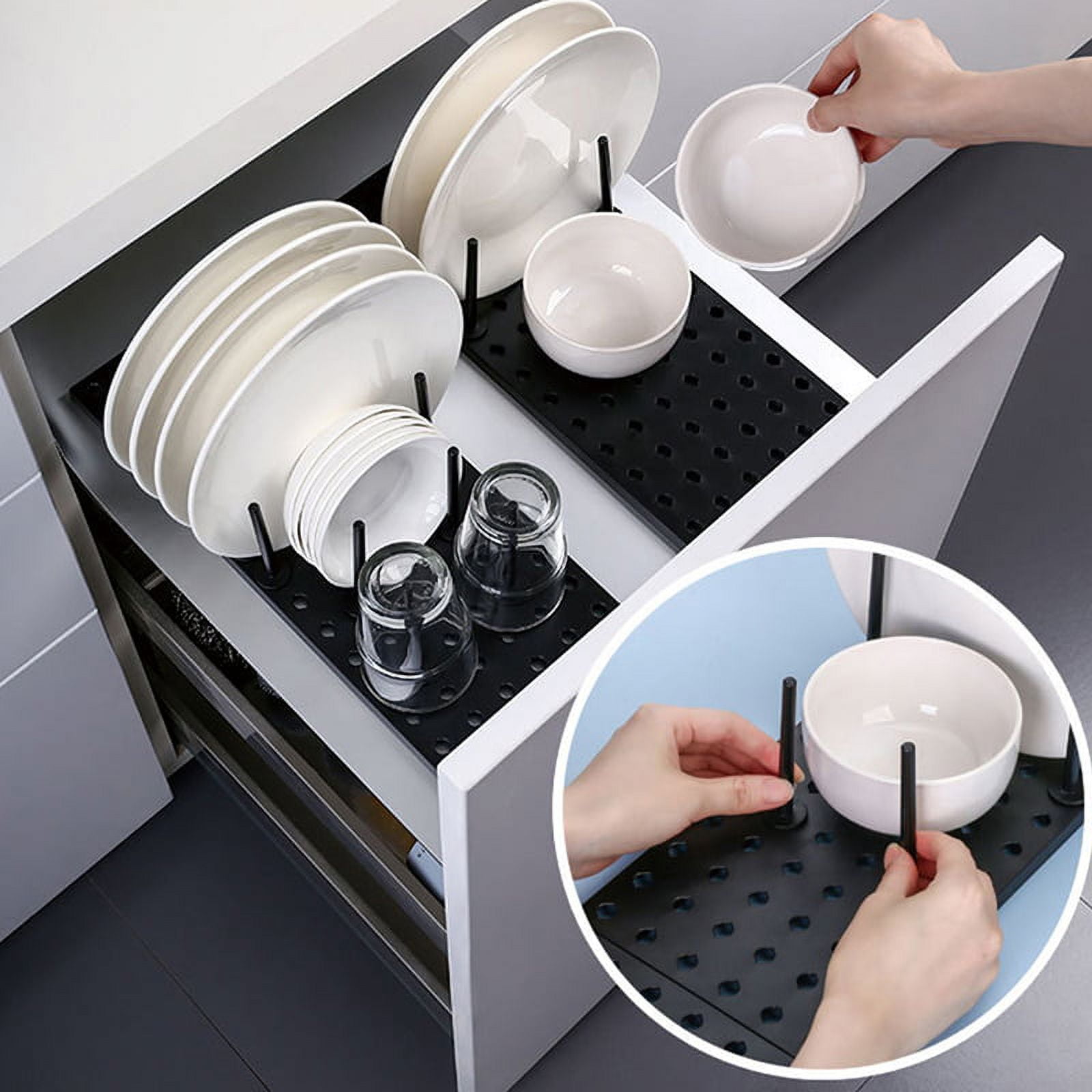 1pc Pull-out Kitchen Bowl Dish Storage Rack Built-in Bowls Dishes Partition  Storage Sink Cabinet Organizer Tableware Holder