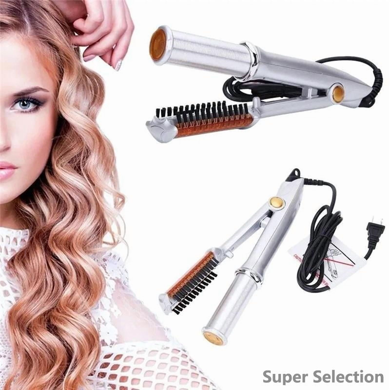 2-in-1 Rotating Hair Styler & Straightener, Automatic Curling Iron Brush With Ceramic Tourmaline Plates, 3 Temperature Settings 230°C, Dual Voltage For Home Use