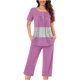 thumbnail image 2 of Sexy Pijama Conjunto para las Mujeres, Cuello Redondo Blusa de Manga Corta Y Pantalones, Traje de Moda Casual, 2 of 9
