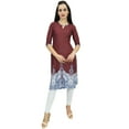 thumbnail image 2 of Bimba Women's Printed Tunic Maroon Georgette Kurti Kurta Indian Long Blouse-20, 2 of 8
