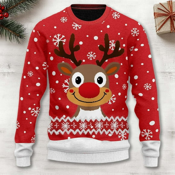 WILLBEST Men Sweatshirt Christmas Reindeer Print Knit Turtleneck Hoodie Cozy & Stylish Holiday Sweater