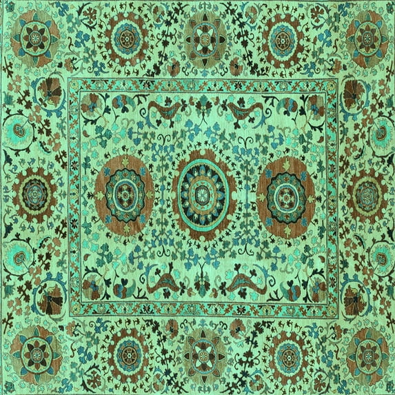 Ahgly Company Indoor Square Abstract Turquoise Blue Modern Area Rugs, 6' Square