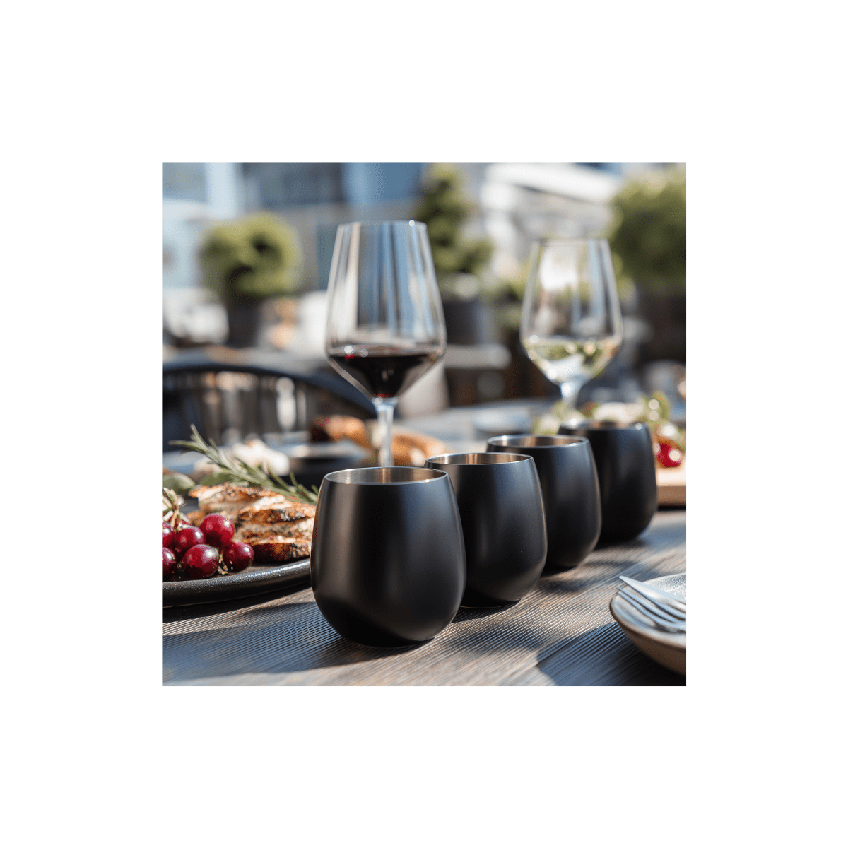 K&K Home Black Matte Stainless Steel Unbreakable Black Stemless Wine Glasses - 15 oz - Set of 4 Colored, Stemless Metal Wine Glasses Perfect for Outdoors, Weddings, and Parties