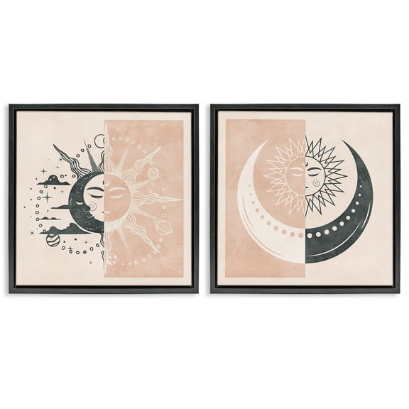 Stupell Industries Boho Two Tone Moon Sun Astrology & Stars Painting Black Floater Framed Canvas Art Print Wall Art, 18 x 18, Set of 2