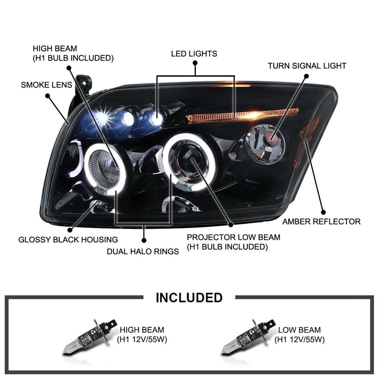 Spec-D Tuning LED Dual Halo Glossy Black Projector Headlights
