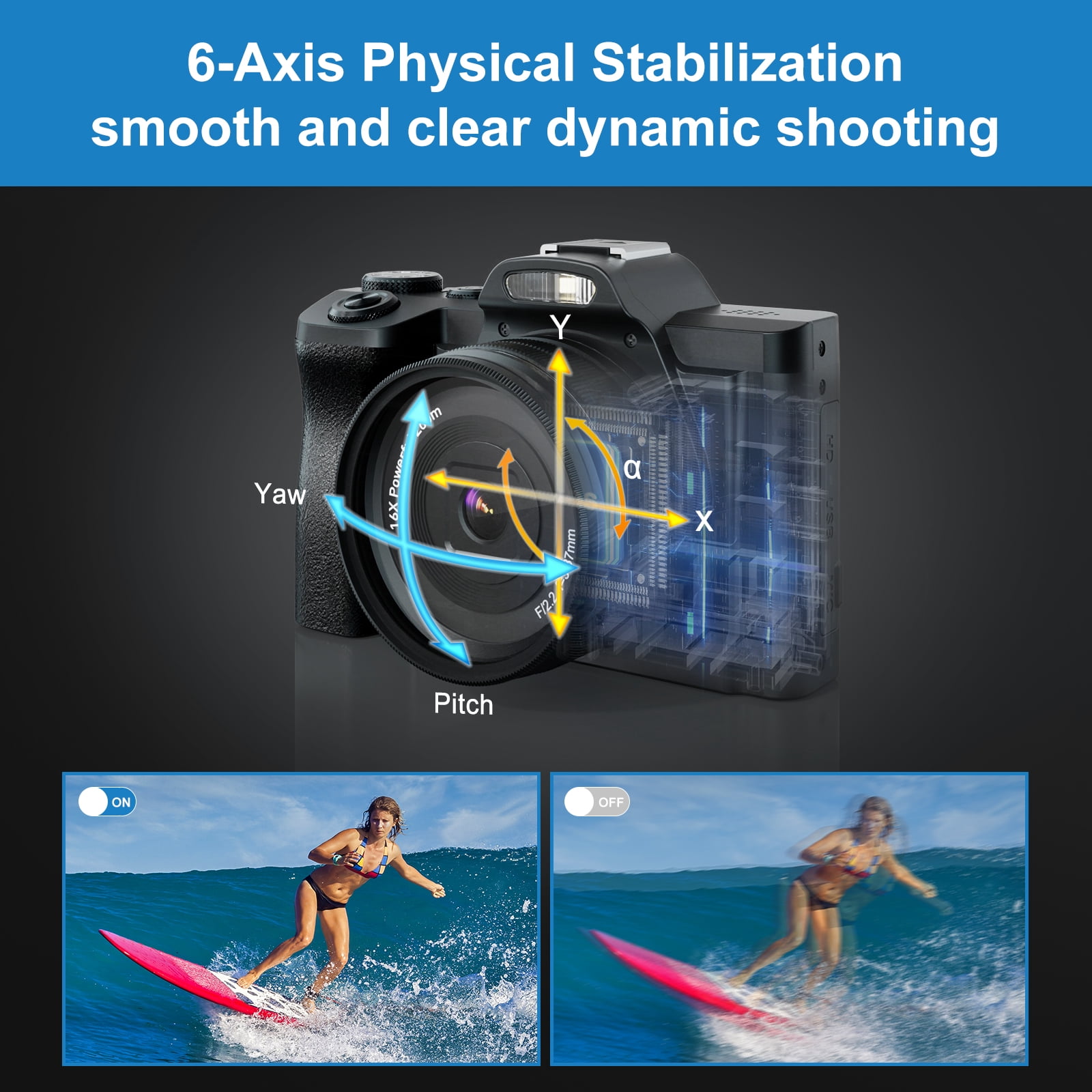 5K Digital Camera WiFi  Autofocus Vlogging Camera 48MP Compact Video Camera for Youtube with 32G SD Card UV Filter