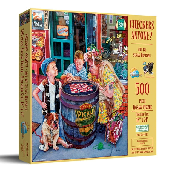 SUNSOUT INC - Checkers Anyone? - 500 pc Jigsaw Puzzle by Artist: Susan Brabeau - Finished Size 20" x 27" - MPN# 44411