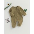 thumbnail image 3 of xiaxaixu Baby Boys Waffle Rompers Solid Color Buttons Crew Neck Long Sleeve Infant Jumpsuits Fall Toddler Clothes Bodysuits, 3 of 8