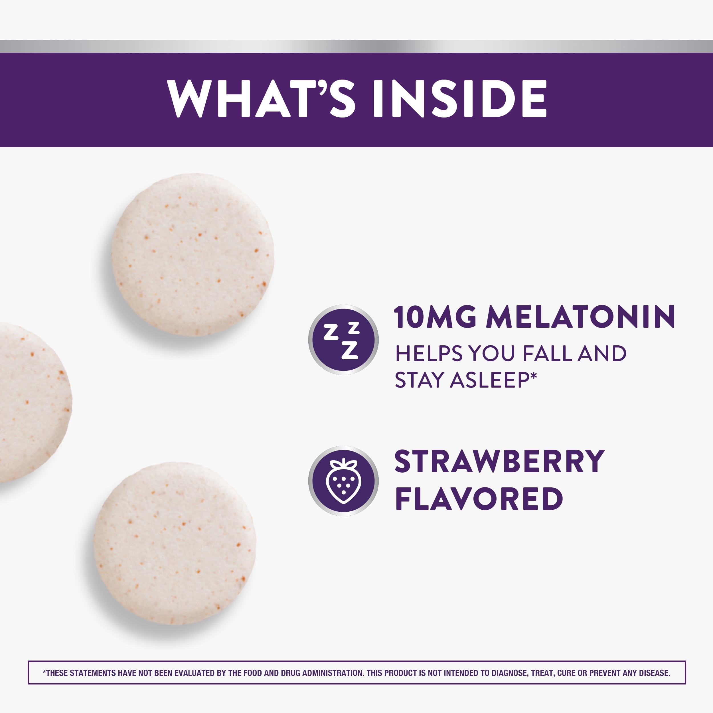ZzzQuil Pure Zzzs Fast Dissolve Melatonin, Melatonin 10mg, Sleep Aid Supplement, Sleep Aids for Adults, Strawberry Flavored, 90 Fast Dissolve Melatonin Tablets