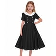 thumbnail image 4 of Zpanxa Girl Dress Girl's Twirly Skater Dress Solid Stretch Short Sleeve Turndown Collar School Recital Dresses Black 11 Years, 4 of 6