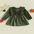 thumbnail image 2 of POINTERTECK Toddler Baby Girl Fall Velvet Dress Ruffle Long Sleeve Round Neck A-Line Dresses, 2 of 9