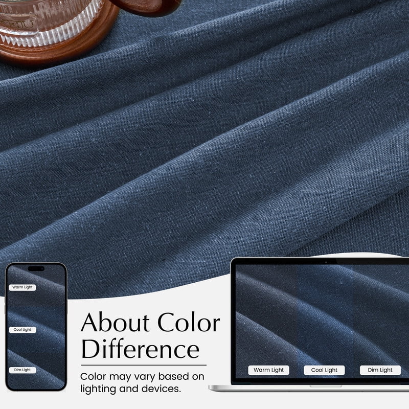 NICETOWN Linen Kitchen Curtains 36 Inches Long, Navy Blue Pinch Pleated Cafe Curtains Rustic Light Filtering Short Curtains for Bedroom Living Room, 26"x36", 1 Pair