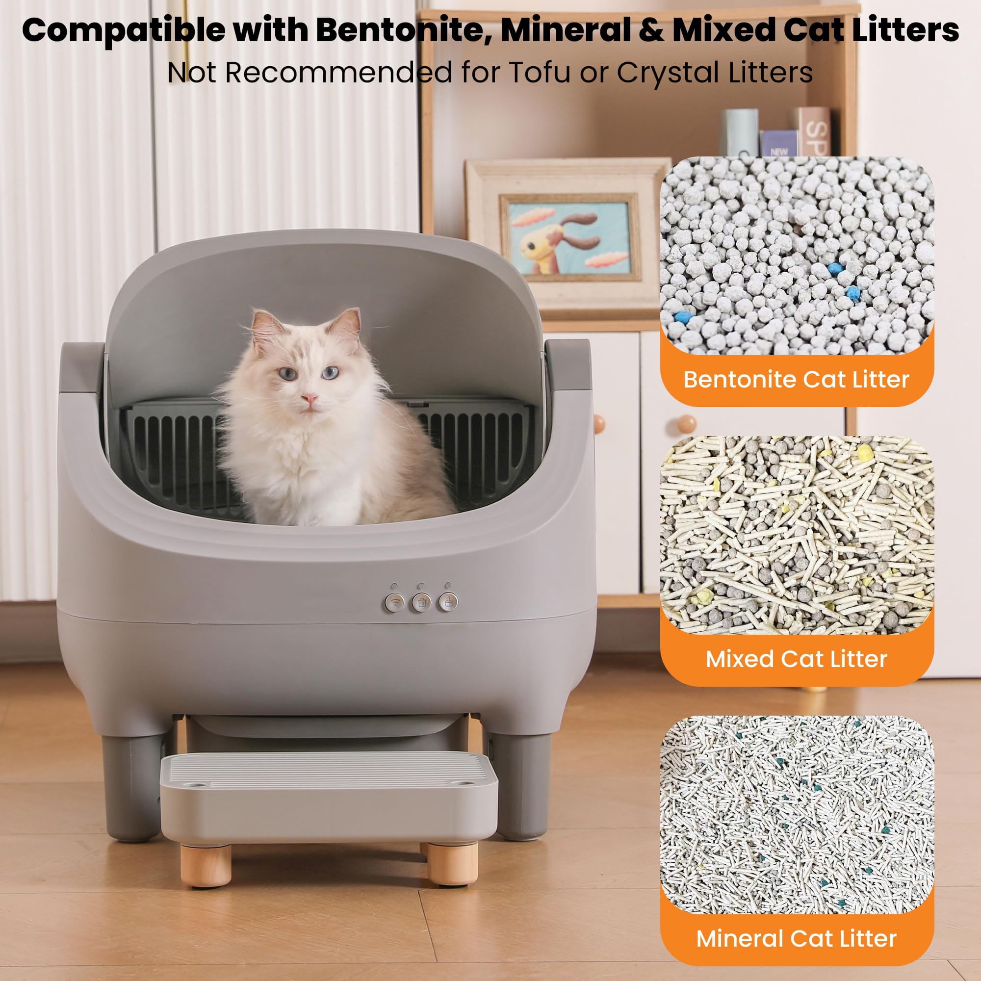 Upgraded Automatic Litter Box Self Cleaning, with Raised Step, Open Top Large Capacity for Multiple Cats, Odor Control ,Safety Protection , Smart App Control ,Health Monitoring ,Quiet Operation