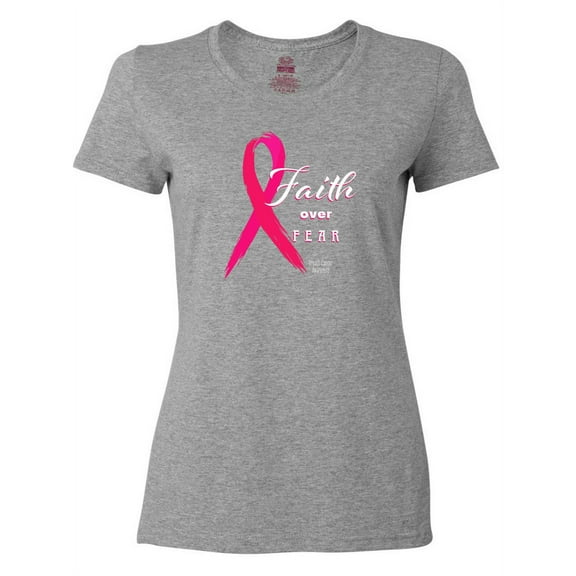 Inktastic Faith over Fear Breast Cancer Awareness with Pink Ribbon Women's T-Shirt