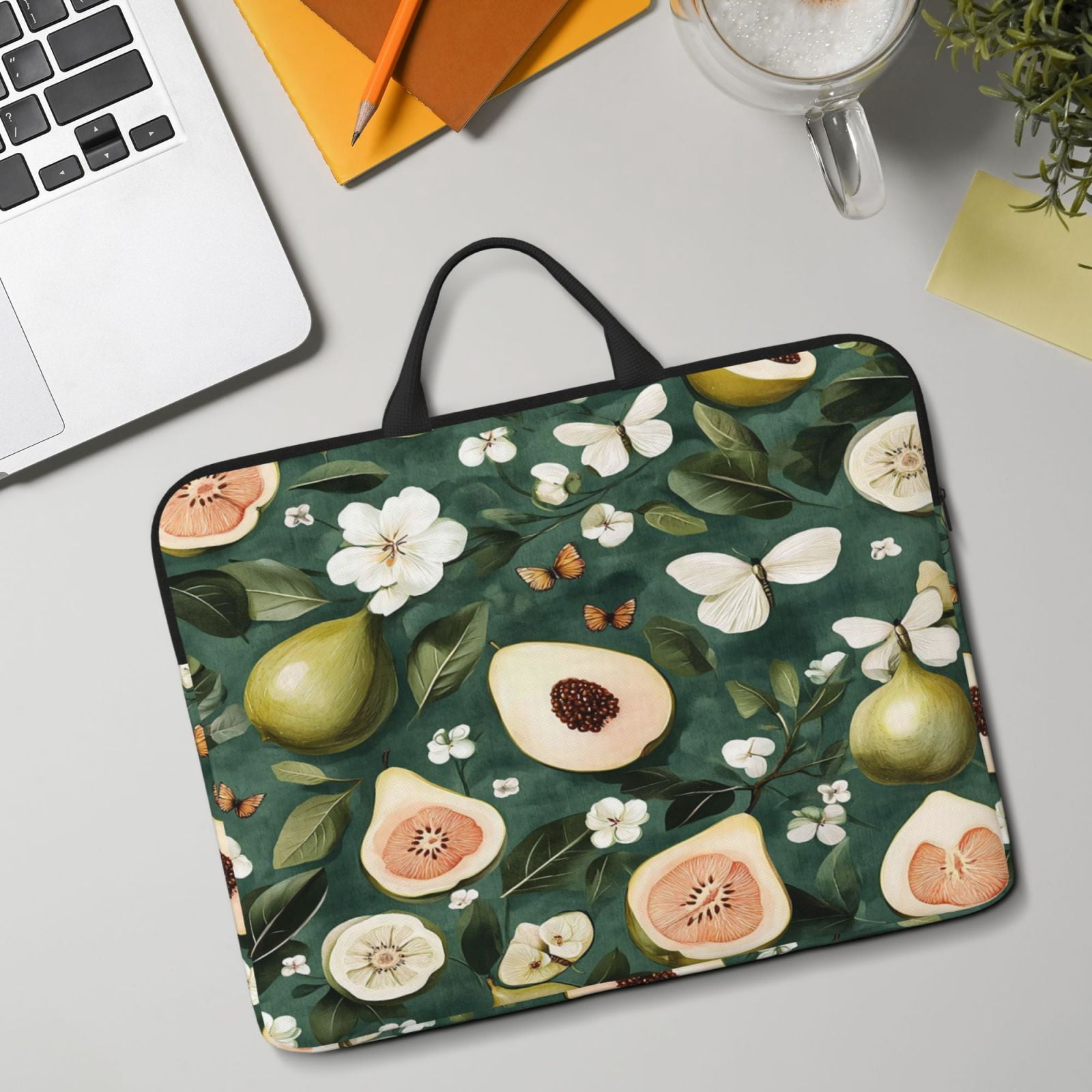 Laptop Sleeve Bag For Women Men 14inch Waterproof Durable Protective Computer Carrying Cover Handle Laptop Case Bag Fruits And Flowers