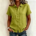 thumbnail image 2 of cfhntfmh Cotton Linen Tops for Women Collared V Neck Short Sleeve Shirt with Pockets Casual Button down Summer Work Tops, 2 of 7