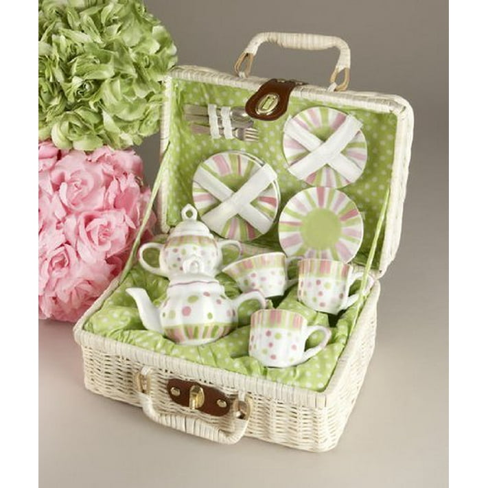 Delton Large Dollies Tea Set with Carry Basket Sprinkles Design