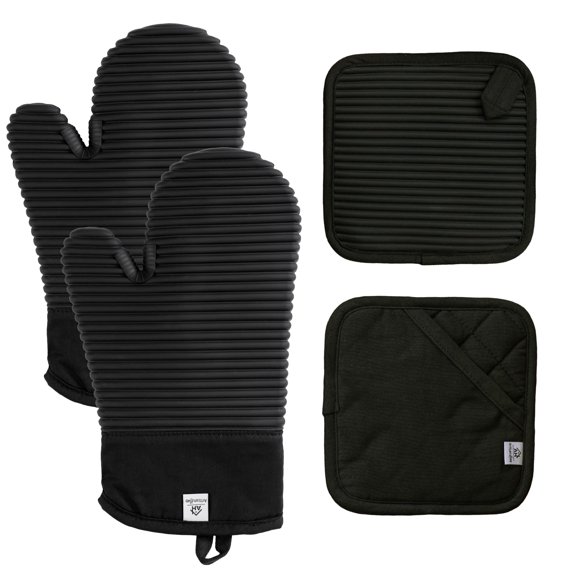Juego de guantes y soportes para ollas AH Artisan Home, silicona negra
