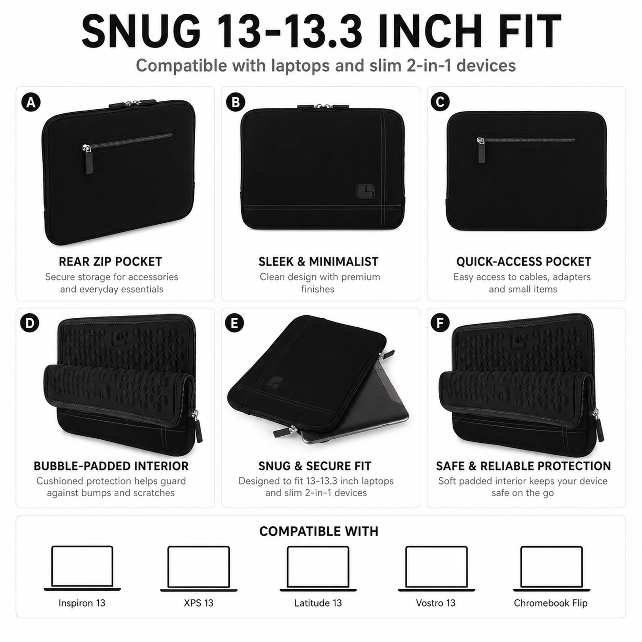 13-Inch Microsuede Laptop Sleeve with Bubble-Padded Interior and Rear Accessory Pocket,