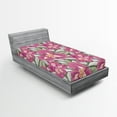 thumbnail image 2 of Ambesonne Iris Flowers Fitted Sheet, Dreamy Tropical Scene, Twin XL Size, Pastel Pink Pale Green, 2 of 5