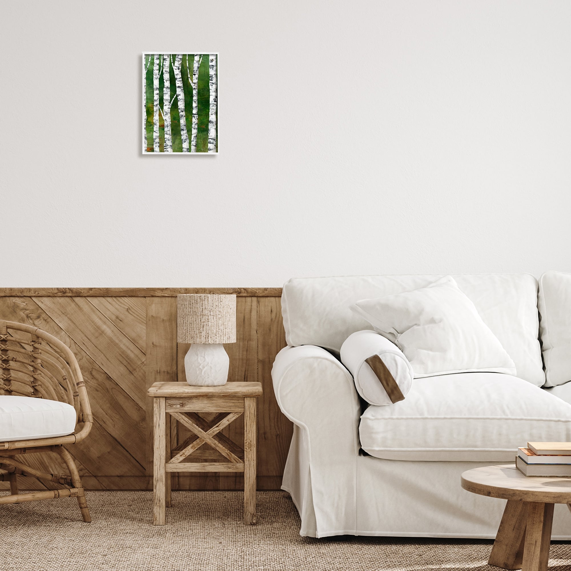 Stupell Industries Birch Trees Bark Collaged Green Woodlands Background Framed Wall Art, 11 x 14, Design by Ruth Fromstein
