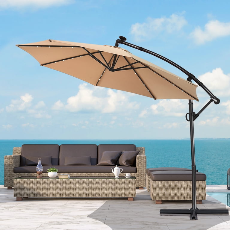 costway 10ft solar powered led patio umbrella Costway 10FT Patio Offset Umbrella Solar Powered LED 360degrees