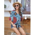 thumbnail image 4 of Anygrew Womens Tops Summer Blouses V Neck Batwing Sleeve Tops Tie Knot Chiffon Button Down Casual Blouse, 4 of 7