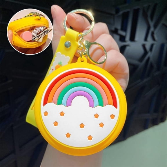Rainbow Round Silicone Coin Purse Cute Mini Storage Bag Keychain Pouch Earphone Case Bag Pendant Zipper Small Wallet Girl Gift