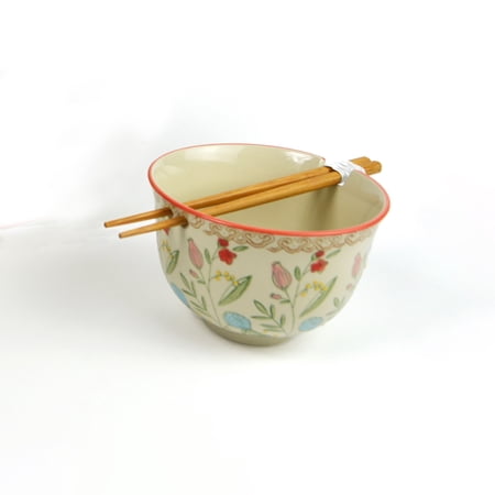 Euro Ceramica Ella Ramen Bowls Set with Chopsticks - Red - Service for Two