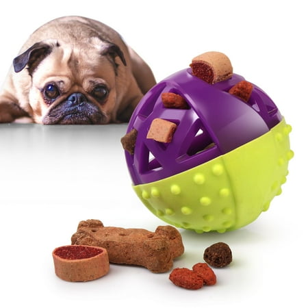 Pet Toys for Dogs by Fluffy Paws Rubber Treat Toy Chewing FeedBall Toy for Dog Non Toxic Strong Tooth Cleaning, Round Ball for Pet IQ Training Chewing Playing - Green & Purple