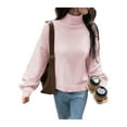 thumbnail image 3 of Women Turtle-Neck Sweater Chunky Long Sleeve Knitted Pullover High Low Hem Trendy Fall Winter Top Pink M, 3 of 9