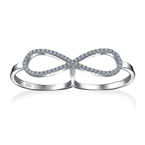 Bling Jewelry Womens Romantic Trendy Statement CZ Pave Infinity Two Finger Ring Sterling Silver