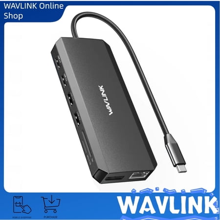 WAVLINK USB C Hub Triple Monitor, 12-in-1 Laptop Docking Station, Multiport Adapter with Dual 4K HDMI, 4K DP, 100W PD IN, 5Gbps USB3.0, USB2.0, RJ45, SD/TF Slots, Audio/Mic