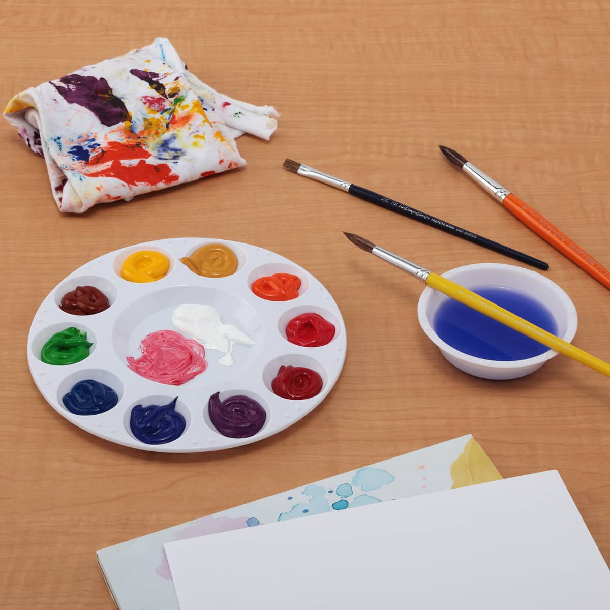 Creative Mark 10-Well Round Plastic Paint Palette - Pack of 12, Durable, Reusable, Solvent-Resistant, with Oversized Paint Wells Mixing and Color Theory - 7.4ml (0.25oz) Per Well