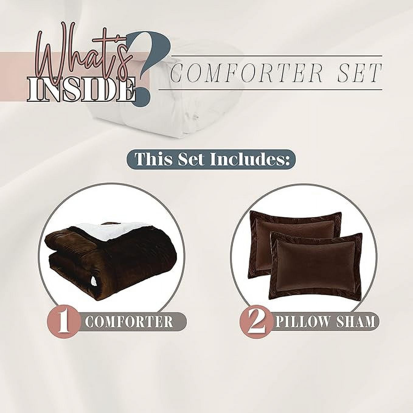 Elegant Comfort Ultra Plush 3-Piece Sherpa Comforter Set, Solid-Color and a Fluffy Sherpa Reverse, All Season Suitable, Heavy Weight, Micro-Suede, Sherpa Comforter, Queen, Brown