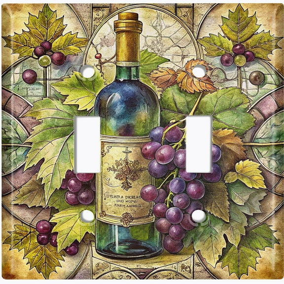 Metal Light Switch Wall Plate Outlet Cover (Wine and Grapes Painting - Double Toggle)