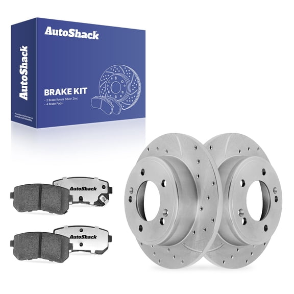 AutoShack Rear Brake Rotors & Ceramic Pads for Hyundai, Kona 2018-2023, FWD L4 2.0L - Silver Zinc Coated Drilled & Slotted - SilverShield Pro - 10.31" (261.9 mm), 5-Lug