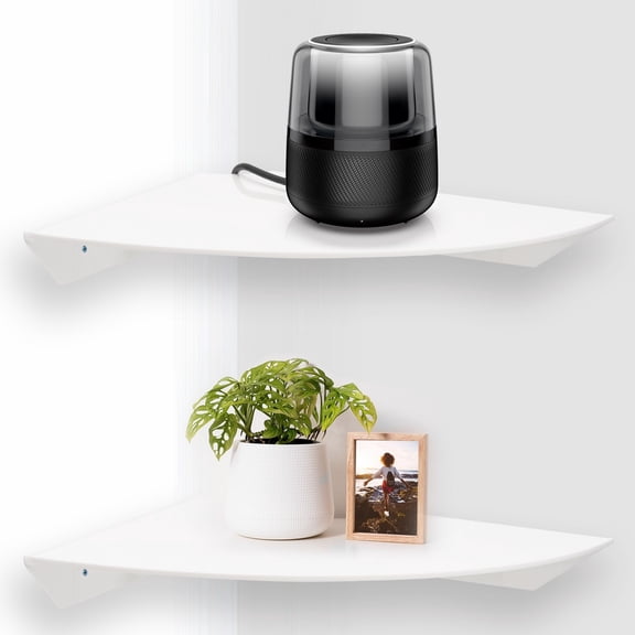 2Pcs Floating Corner Shelves, Acrylic Wall Mount Floating Corner Shelves, Quarter Round Wall Storage Display Organizers for Kitchen Bedroom Bathroom Living Room