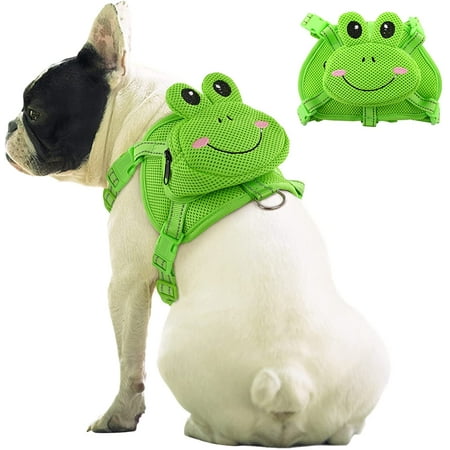 Dog Harness with Backpack No Pull Pet Harness Vest  Mesh Frog Saddle Bag Adjustable Mesh Dog Carrier Backpacks for Hiking Training and Daily Walking