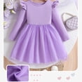 thumbnail image 4 of Atogsazn Kids Girls Ruffle Sleeve Dress Casual Ribbed Long Sleeve Tulle Dresses for Children Summer Princess Clothes 08-Purple 9-10 Years Fashion, 4 of 8