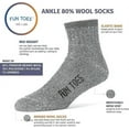 thumbnail image 2 of FUN TOES Men's 80% Wool Ankle Socks - 6 Pairs with Arch Support & Cushioned Bottom for Winter Hiking, 2 of 2