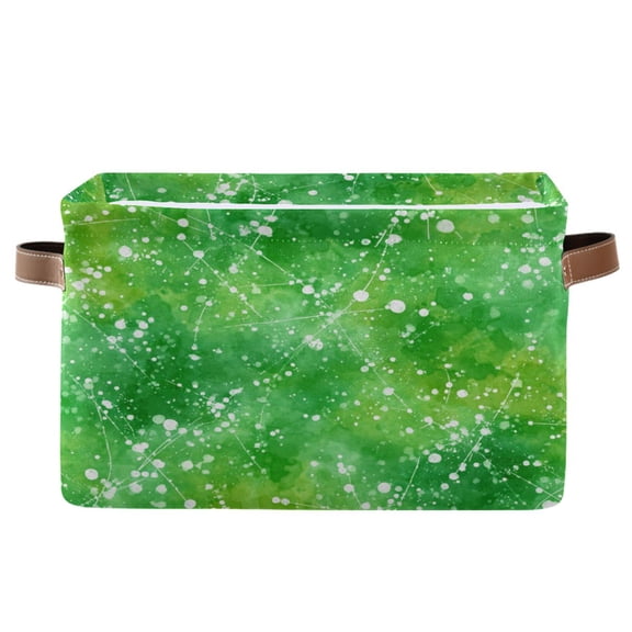 1-Pack Square Closet Organizers with Handles Open Basket Bins Green Ink Splatter Pattern Storage Basket for Home Office