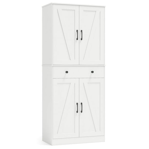 Costway 72" Tall Kitchen Pantry Modern Farmhouse Cupboard Cabinet with 4 Barn Doors White