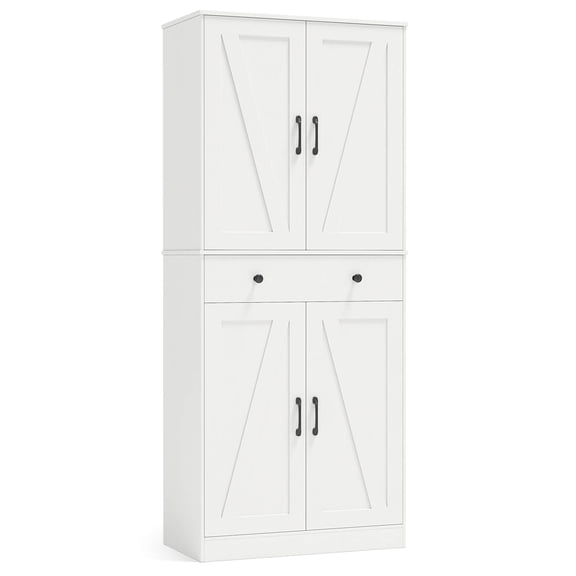 Costway 72" Tall Kitchen Pantry Modern Farmhouse Cupboard Cabinet with 4 Barn Doors White