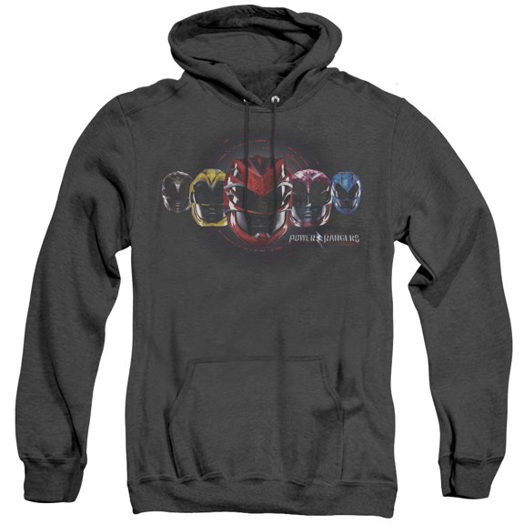 Power Rangers Head Group Adult Heather Hoodie Sweatshirt Black