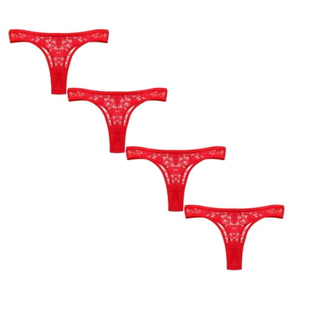 

Womens Underwear Brief Lace Thong Fun Hollow Low Waist Cotton Crotch Panties4PC
